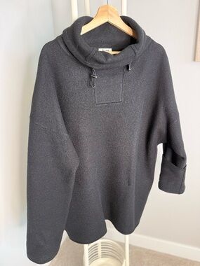 Acne Studios Oversized Black Merino Wool Sweater with Drawcord